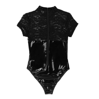 Faux Leather Transparent Lace Lingerie - Image 4