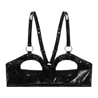 Faux Leather Open Cup Bra - Image 5