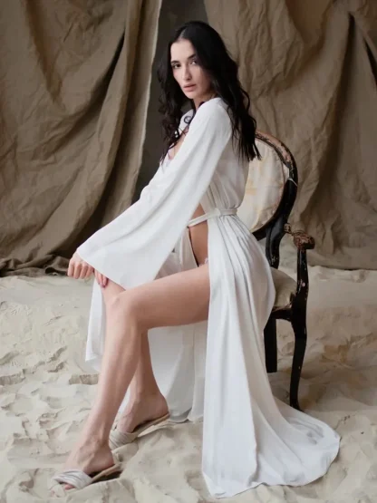 Wedding Dress Robe with Flare Sleeves - Image 5