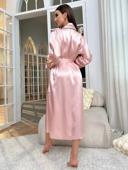 Stylish Satin Long Sleeve Robe - Image 8